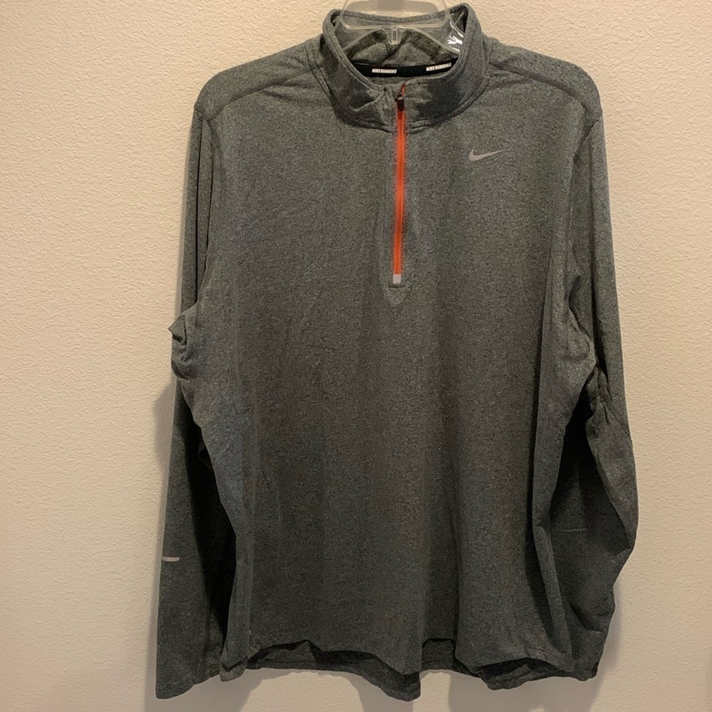 Nike Running Dri-Fit quarter zip pullover. Gray. Orange zip/Silver reflect/XL.  